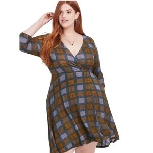 Torrid Outlander Tartan Plaid Hacci Faux Wrap Knee Length Dress Size 0 (12)